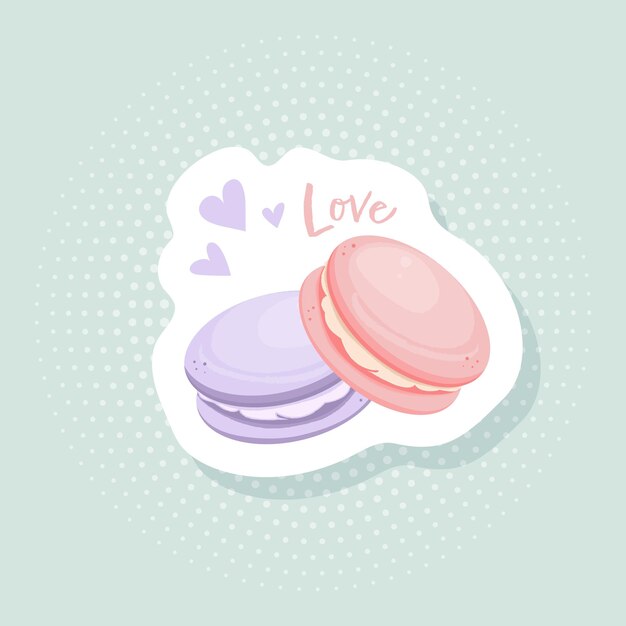 Vector macarons stickers on pop art, retro vintage style