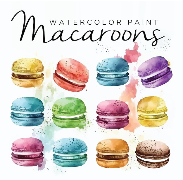 Macaroons watercolor paint collection