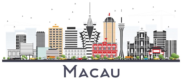 Macau China City Skyline Silhouette with Golden Buildings. Vector Illustration. Business Travel and Tourism Concept with Modern Architecture. Macau Cityscape with Landmarks.