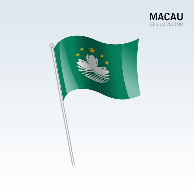 Macau waving flag isolated on gray background