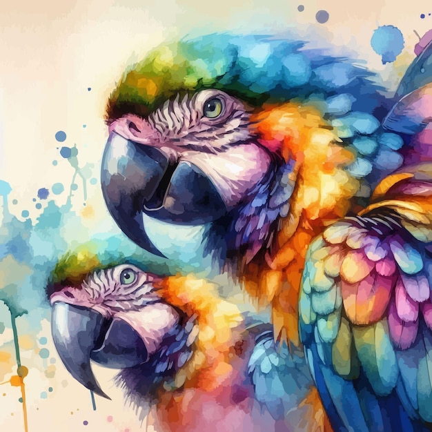 Vector macaw parrot watercolor and alcohol inks illustration