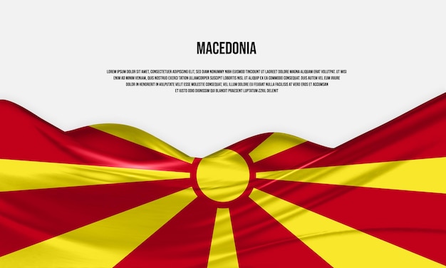 Macedonia flag design. Waving North Macedonia flag made of satin or silk fabric. Vector Illustration