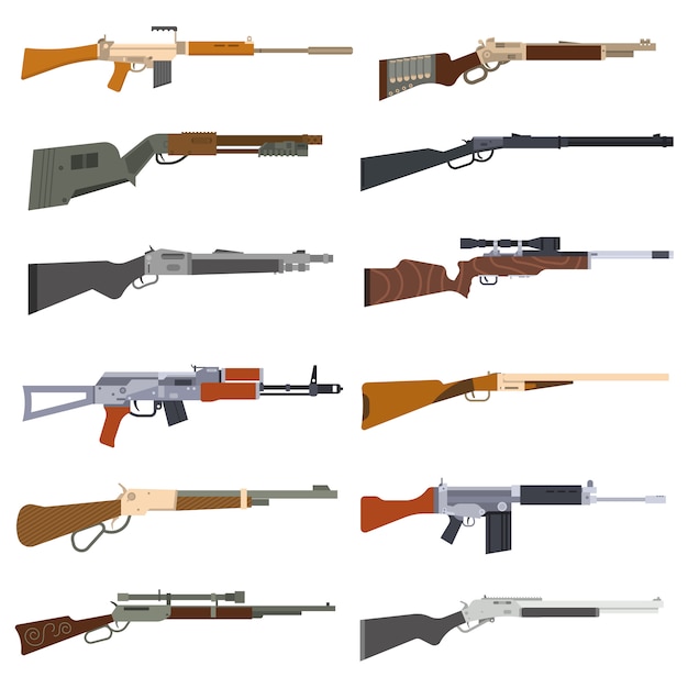 Machine guns vector set.