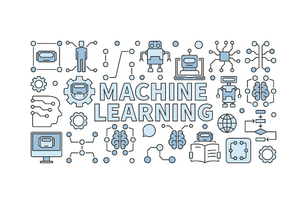 Machine learning algorithm illustration Technology vector horizontal banner on white background