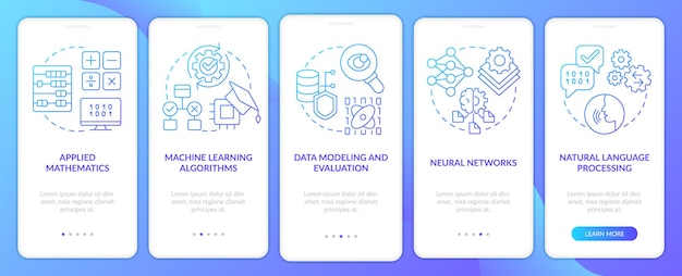 Machine learning engineer skills blue gradient onboarding mobile app screen