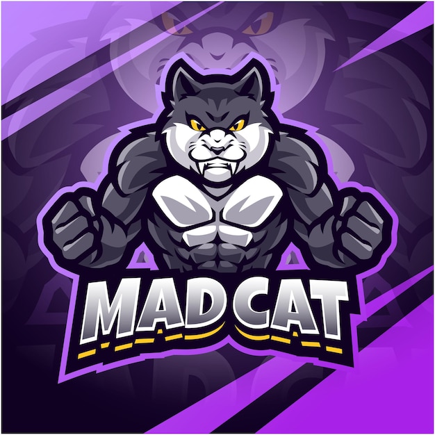 Mad cat esport mascot logo design