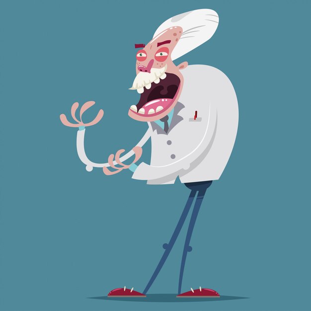 Vector mad and crazy scientist professors vector cartoon character. illustration of an old man isolated