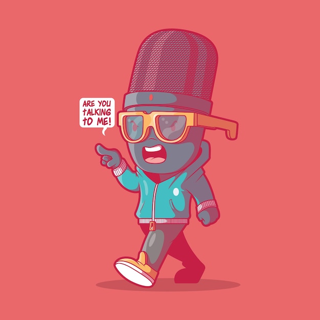 Mad Microphone character talking vector illustration Sound Object podcast design concept