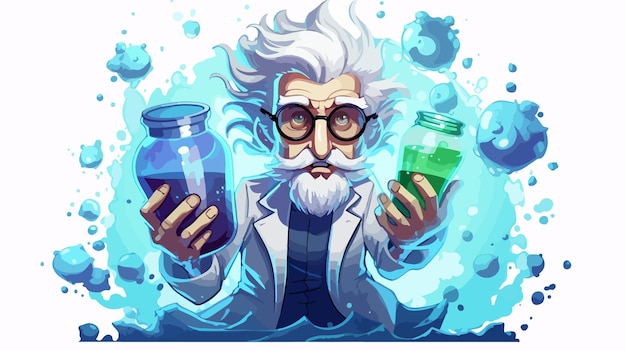 Mad Scientist 2D Flat Cartoon Vector Illustration