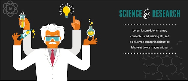 Vector mad scientist - research, bio technology and science illustration