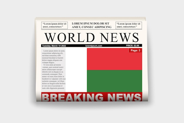 Madagascar country newspaper flag breaking news on newsletter news concept gazette page headline