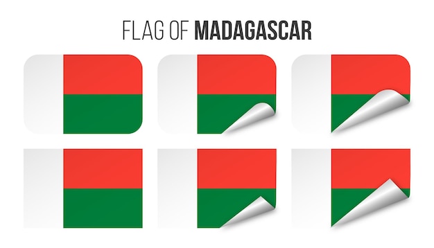 Madagascar flag labels stickers set Vector illustration 3d flags of Madagascar isolated on white