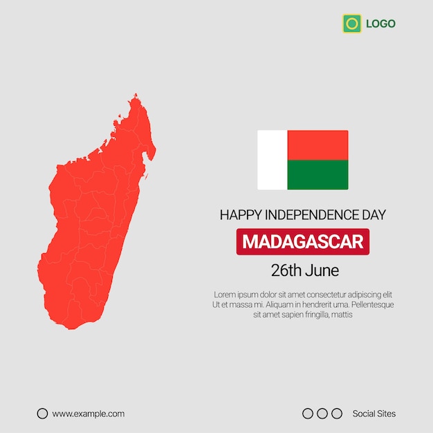 Madagascar Independence Day Social Media Banner Editable Vector Design with Map and Flag