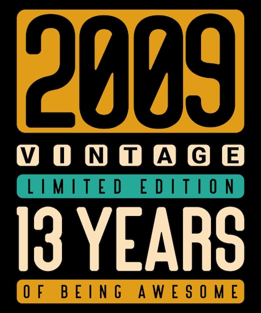 Made In 2009 Vintage Letterign 13 years of Being Awesome Retro Limited Edition Birthday Party