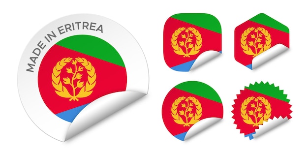 Made in Eritrea flag sticker labels badge logo 3d vector illustration mockup isolated on white