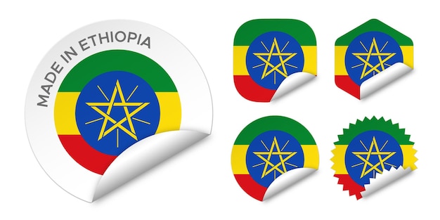 Made in Ethiopia flag sticker labels badge logo 3d vector illustration mockup isolated on white