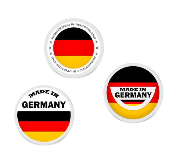 Made in Germany round label sticker vector set Merchandise tag with German flag