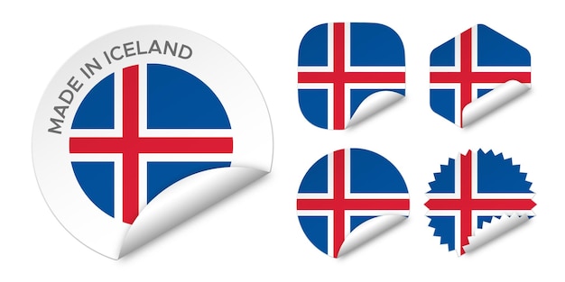 Made in Iceland flag sticker labels badge logo 3d vector illustration mockup isolated on white