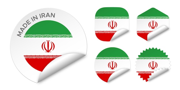 Made in Iran flag sticker labels badge logo 3d vector illustration mockup isolated on white