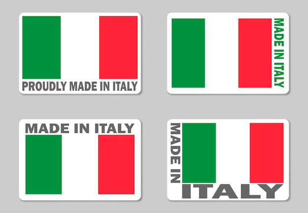 Made in Italy label sticker vector set Merchandise tag with Italian flag