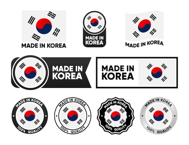 Made in Korea label collection Set of flat isolated stamp made in Korea 100 percent quality