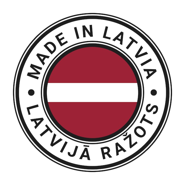 Made In Latvia round stamp sticker with Latvian Flag vector illustration