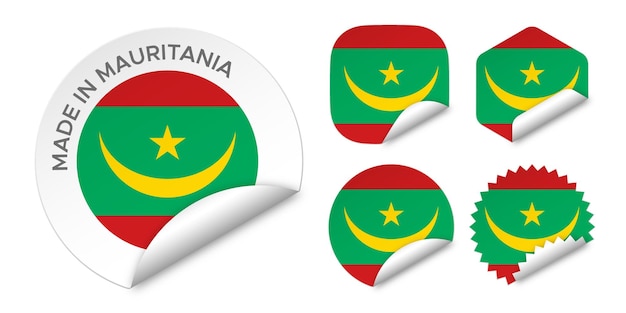 Made in Mauritania flag sticker labels badge logo 3d vector illustration mockup isolated on white