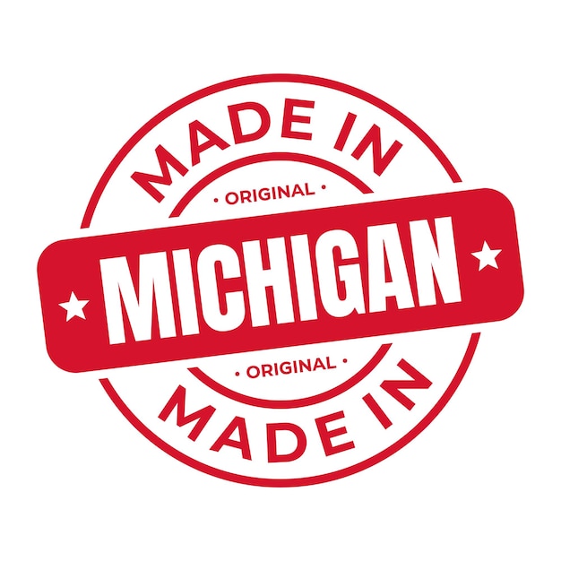 Made In Michigan Stamp Logo Icon Symbol Design Seal National Original Product Badge Vector