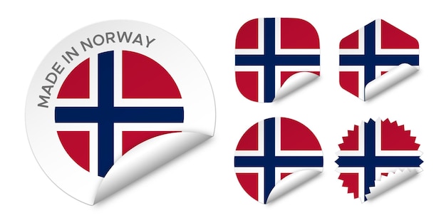 Made in Norway flag sticker labels badge logo 3d vector illustration mockup isolated on white