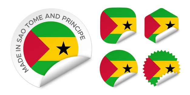 Made in Sao Tome and Principe flag sticker labels badge logo 3d vector illustration mockup isolated