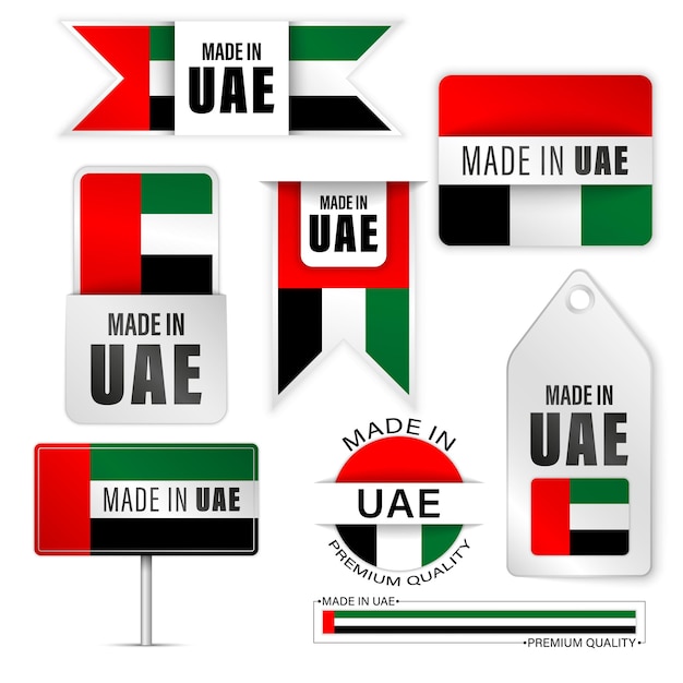 Vector made in uae graphics and labels set some elements of impact for the use you want to make of it