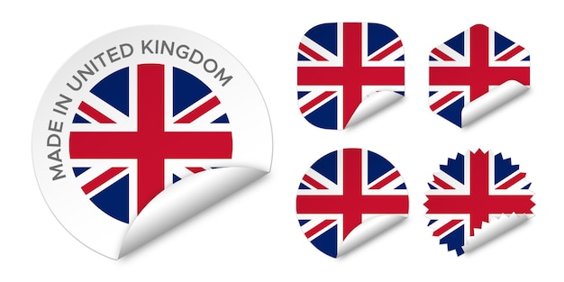 Made in UK United Kingdom flag sticker labels badge logo 3d vector illustration mockup isolated