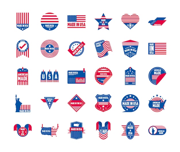 Made in usa banners and labels icon group design, American quality business and national theme 