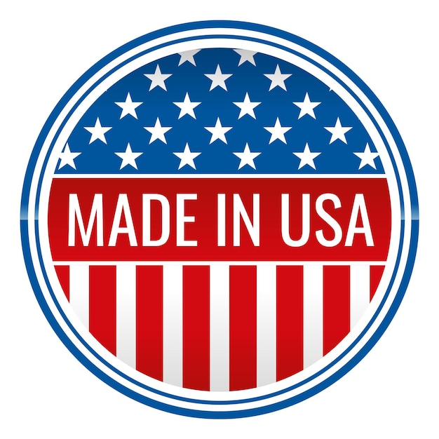 Made in USA emblem. Round logo with american flag