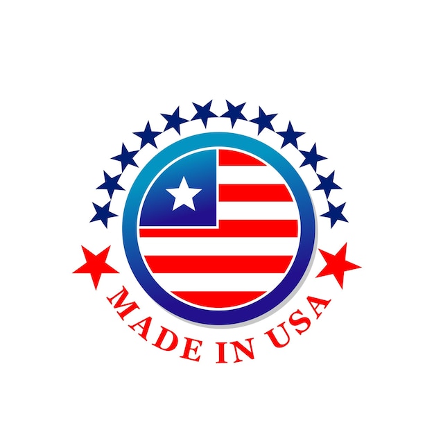 Made in USA label icon with flag of United States