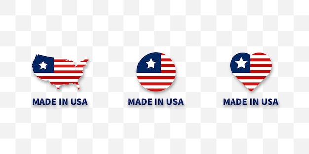 Made in USA labels set Vector isolated element American emblem on transparent background