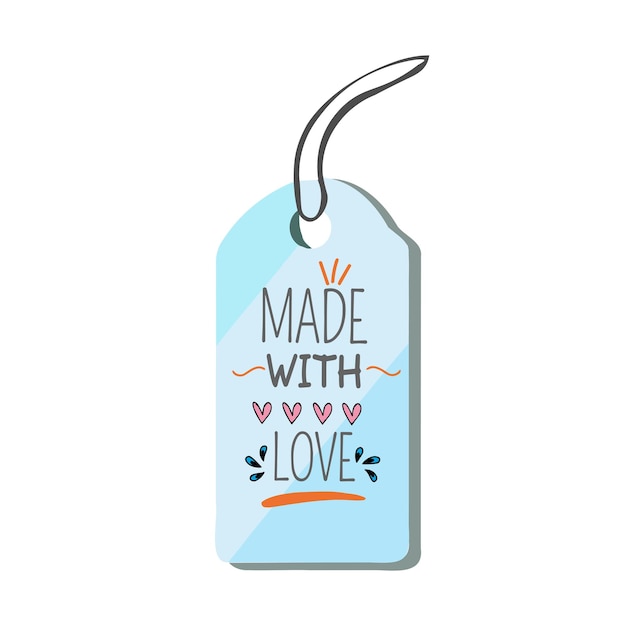 MADE WITH LOVE lettering on a tag vector illustration