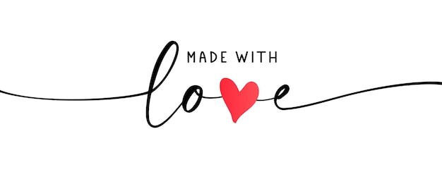 Made With Love phrase, calligraphy with heart. Hand drawn black line text. Vector ink inscription.