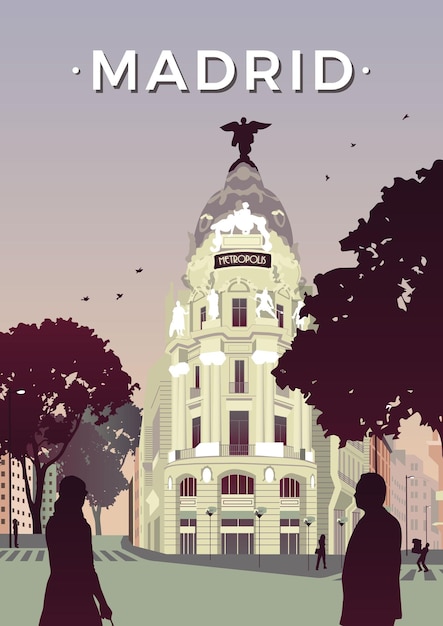 Madrid Monument Handdrawing Vector Urban Scene Phone Wallpaper