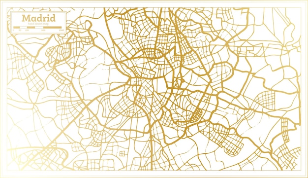 Madrid Spain City Map in Retro Style in Golden Color Outline Map