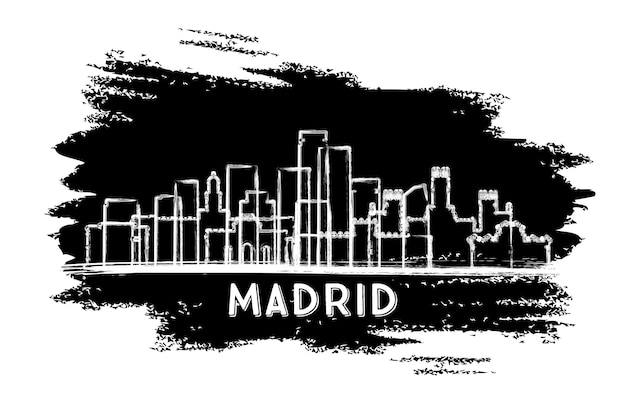 Madrid Spain City Skyline Silhouette Hand Drawn Sketch Business Travel and Tourism Concept with Modern Architecture