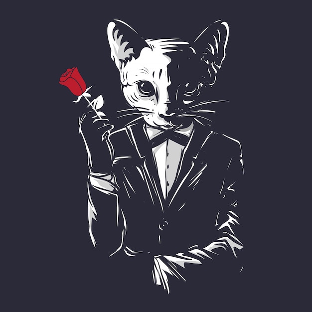 Mafia gangster cat hold a rose flower