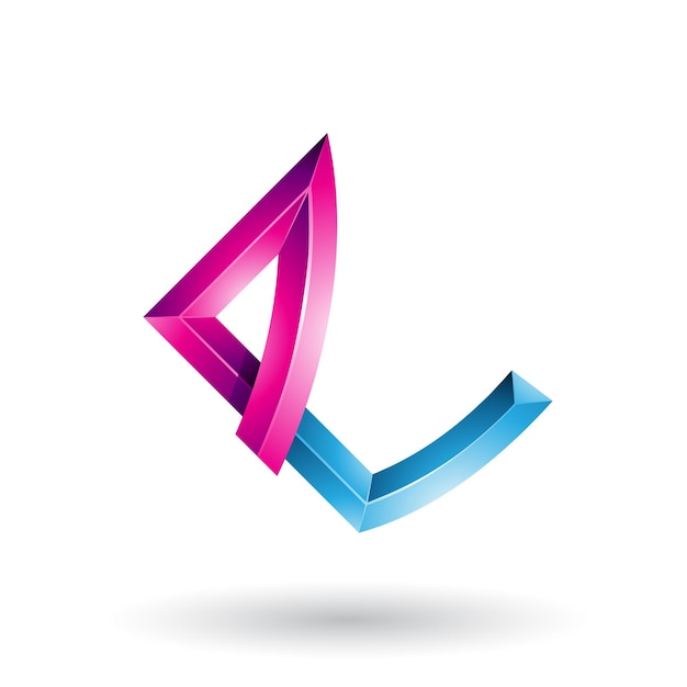 Magenta and Blue Embossed Letter E with Bended Joints Vector Illustration