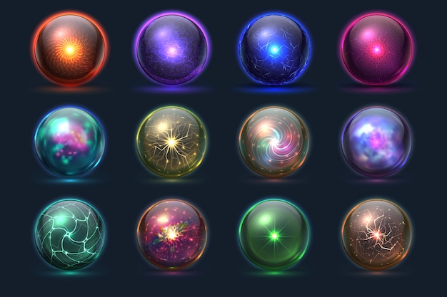 Magic balls. Energy mysterious orbs, magical crystal glass prediction paranormal sphere