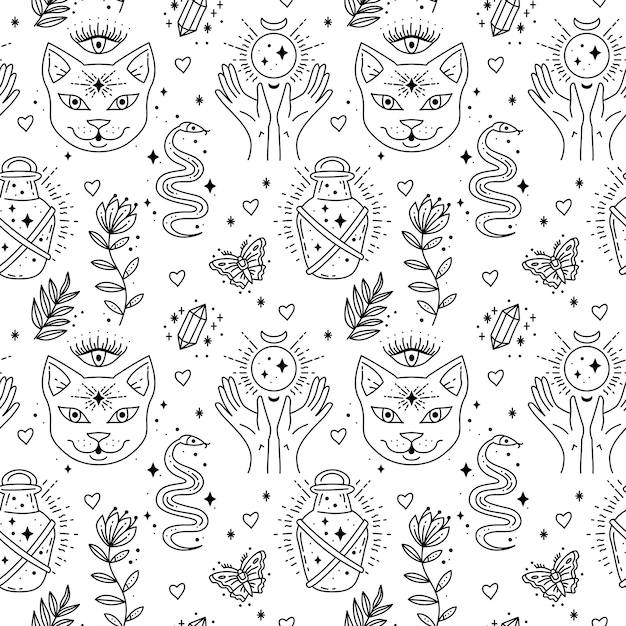 Magic boho symbols seamless pattern Backdrop of gypsy sacred elements