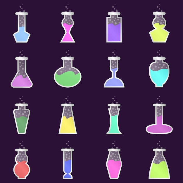 Magic bottle vector magic in glass or liquid poison drink alchemy or chemistry illustration