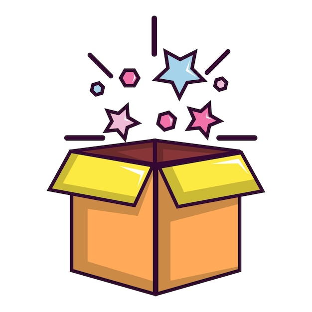 Magic box with stars icon Cartoon illustration of magic box with stars vector icon for web design