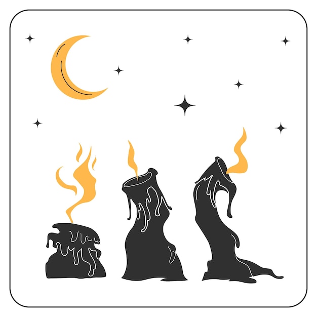 Magic candles Halloween illustration Items for witches Mystical picture Prediction future and ritual salon Vector flat illustration