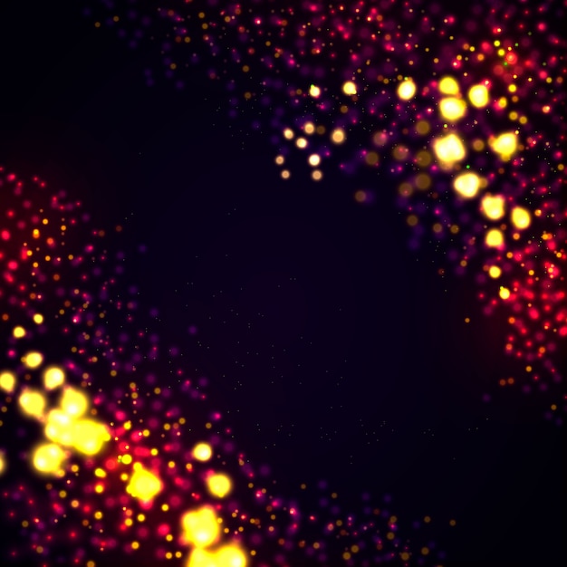 Magic concept. Abstract defocused circular golden luxury gold glitter bokeh lights background