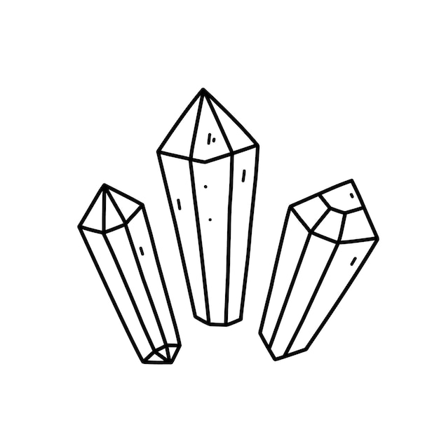 Magic crystals isolated on white background Hand drawn doodle illustration